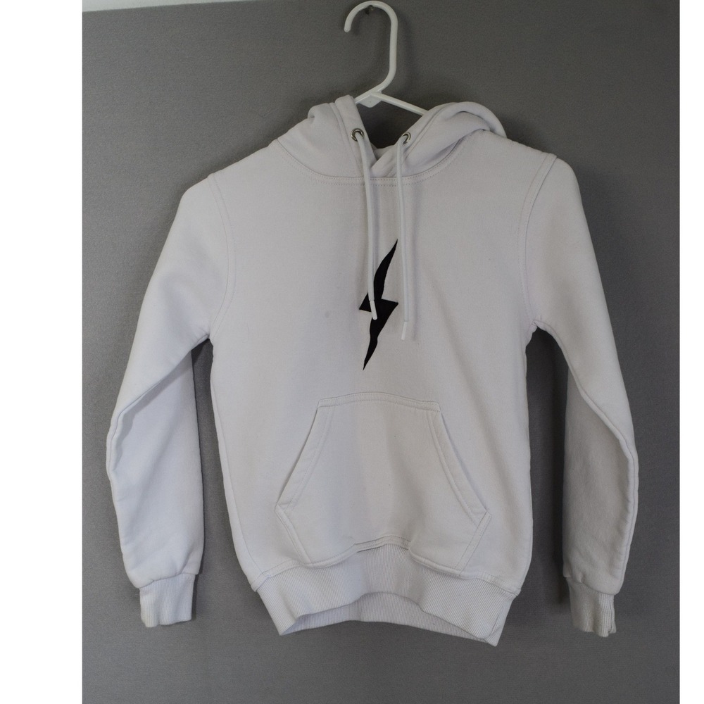 Bruce Bolt Hoodie Youth Small White Lightning Bolt Pullover Kids Athletic Sweat